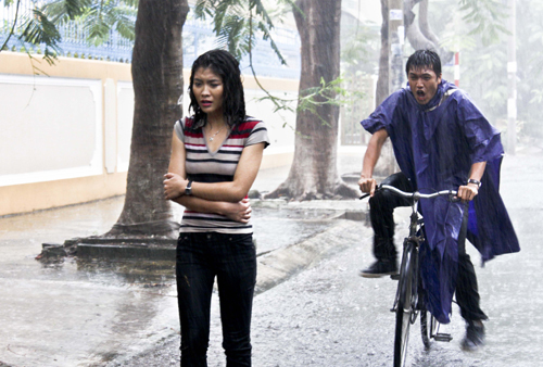 Trong cảnh quay Bích Huyền (vai