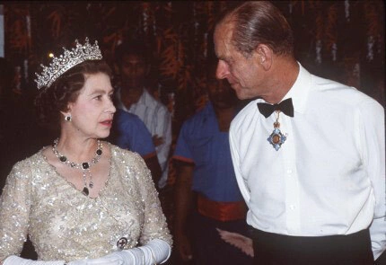 Queen Elizabeth II and the Duke of Edinburgh glance at each other as they attend an official reception in Papua New Guinea in October 1982 Queen Elizabeth II and the Duke of Edinburgh glance at each other as they attend an official reception in Papua New Guinea in October 1982