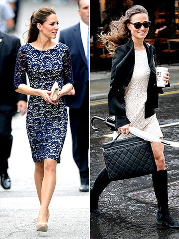 The Duchess said "I do" in a traditional lace Alexander McQueen gown, but the stylish sisters, Kate in Erdem Moralioglu and Pippa in H&M, modernize the classic pattern for every day by selecting crisp colored frocks paired with sleek accessories. The Duchess said "I do" in a traditional lace Alexander McQueen gown, but the stylish sisters, Kate in Erdem Moralioglu and Pippa in H&M, modernize the classic pattern for every day by selecting crisp colored frocks paired with sleek accessories.