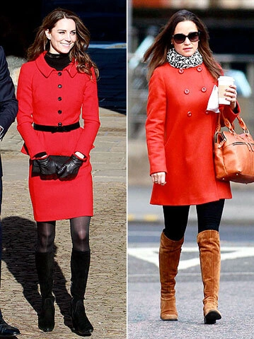 When the temperature drops, the Middletons sizzle in well-coordinated scarlet outwear: Prince William's missus warms up in matching black accessories, but her famous bridesmaid braves the chill with varying neutral accents. When the temperature drops, the Middletons sizzle in well-coordinated scarlet outwear: Prince William's missus warms up in matching black accessories, but her famous bridesmaid braves the chill with varying neutral accents.