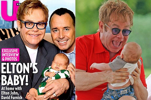 Bốn tuần sau khi sinh, bé Zachary được xuất hiện trên bìa báo cùng bố Elton John và David Furnish. Bốn tuần sau khi sinh, bé Zachary được xuất hiện trên bìa báo cùng bố Elton John và David Furnish.