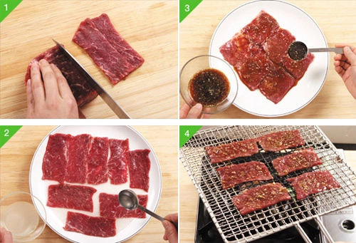 Các công đoạn chuẩn bị và nướng thịt.