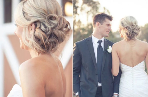 Cô dâu chọn váy quây khi kết hợp cùng tóc búi thấp. Cô dâu chọn váy quây khi kết hợp cùng tóc búi thấp.