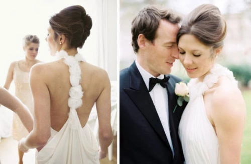 Áo cưới dạng yếm cũng phù hợp với kiểu tóc búi cao. Áo cưới dạng yếm cũng phù hợp với kiểu tóc búi cao.