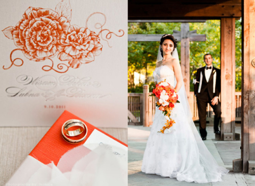 Từ thiếp mời, Lubna và Wisam đã chọn sắc cam để trang trí. Từ thiếp mời, Lubna và Wisam đã chọn sắc cam để trang trí.