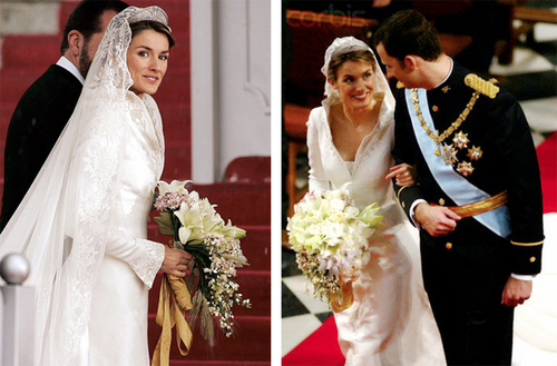 Đám cưới của công nương Letizia và Thái tử Tây Ban Nha Felipe Carlos diễn ra vào năm 2004, từng thu hút sự chú ý của hàng triệu người vì cô dâu vốn không phải xuất thân trong hoàng tộc mà lại là một phóng viên thời sự nổi tiếng. Được coi là người có gu thời trang tinh tế, công nương Letizia đã chọn cho mình một bó hoa cưới trang nhã, dịu dàng. Bó hoa cầm tay là sự kết hợp của hoa hồng trắng, hoa diên vỹ, hoa huệ tây. Tất cả những bông hoa này để nở rộ và nhiều người cho rằng đó là biểu tượng cho sự thịnh vượng của đế chế hoàng tộc. Đám cưới của công nương Letizia và Thái tử Tây Ban Nha Felipe Carlos diễn ra vào năm 2004, từng thu hút sự chú ý của hàng triệu người vì cô dâu vốn không phải xuất thân trong hoàng tộc mà lại là một phóng viên thời sự nổi tiếng. Được coi là người có gu thời trang tinh tế, công nương Letizia đã chọn cho mình một bó hoa cưới trang nhã, dịu dàng. Bó hoa cầm tay là sự kết hợp của hoa hồng trắng, hoa diên vỹ, hoa huệ tây. Tất cả những bông hoa này để nở rộ và nhiều người cho rằng đó là biểu tượng cho sự thịnh vượng của đế chế hoàng tộc.