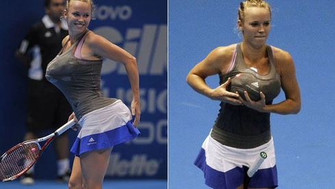 Wozniacki độn mông, ngực đóng giả Serena Williams. Ảnh: YS. Wozniacki độn mông, ngực đóng giả Serena Williams. Ảnh: YS.