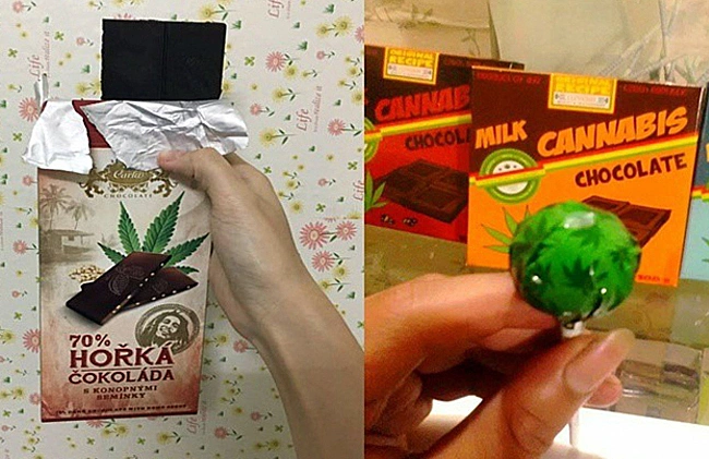 Bánh socola và kẹo mút cần sa được rao bán trên mạng xã hội.