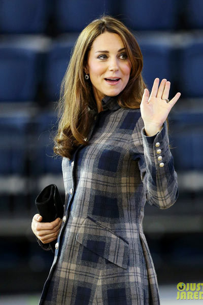 Catherine, Duchess of Cambridge (aka Kate Middleton) shows off her growing baby bump while making an official visit to the Emirates Arena on Thursday (April 4) in Glasgow, Scotland. Catherine, Duchess of Cambridge (aka Kate Middleton) shows off her growing baby bump while making an official visit to the Emirates Arena on Thursday (April 4) in Glasgow, Scotland.