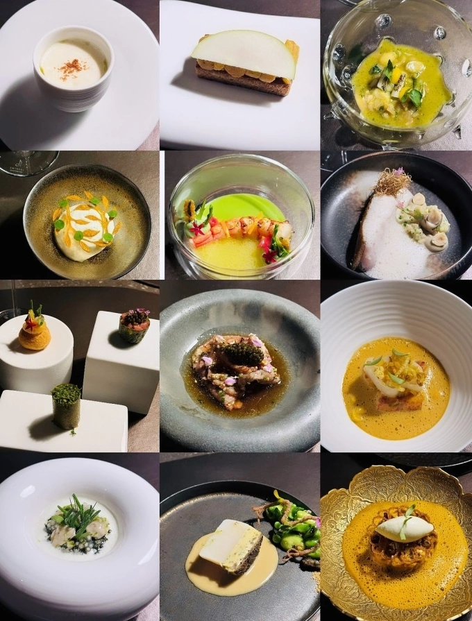 Thực đơn nhà hàng thường gồm các set 10 hoặc 12 món, trong đó 8 món thay đổi hoàn toàn sau mỗi 6-8 tuần. Các món ăn được chế biến tinh tế và độc đáo. Các món ăn được bày biện cầu kỳ, như một khu vườn nhỏ đầy màu sắc và tỉ mỉ. Nhân viên tuyệt vời, người đẹp nhận xét.