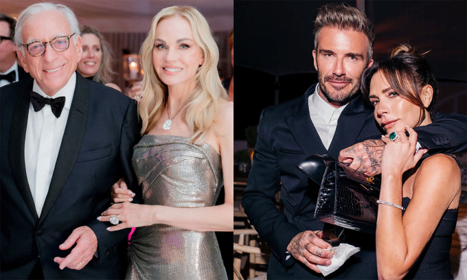 Vợ chồng tỷ phú Nelson Peltz (trái) và vợ chồng Becks trong đám cưới của Brooklyn - Nicola tháng 4/2022. Ảnh: Vogue