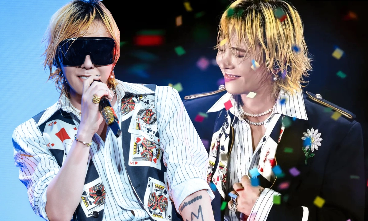 ハノイ公演でトランプ柄やパールのアクセサリーを取り入れた衣装を着るG-DRAGON
