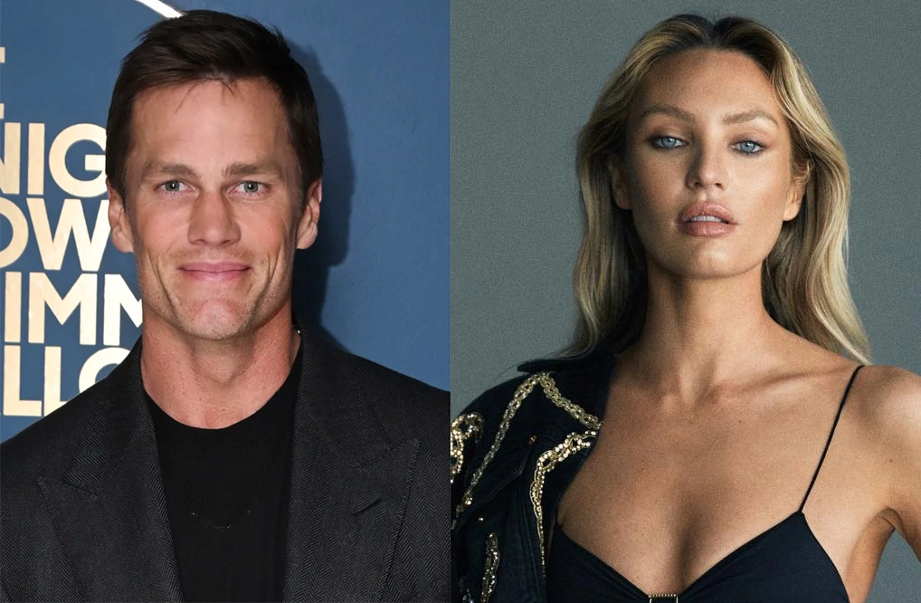 トム・ブレイディとモデルのキャンディス・スワンポールの写真を並べた画像