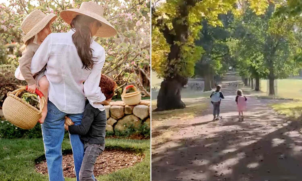 屋外でアーチー王子とリリベット王女と過ごすメーガン妃
